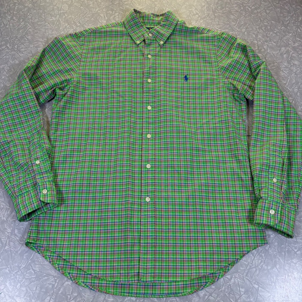 Polo Ralph Lauren Mens Green Plaid Cotton Button Down Shirt Long Sleeve L 0329